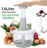 "1.5L Manual Food Chopper – High‑Capacity Hand Press Vegetable & Fruit Cutter with Durable Plastic Body