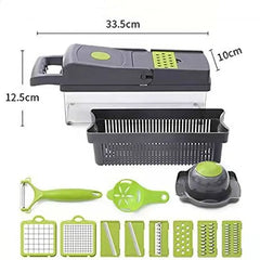 "18‑Piece Multi‑Function Vegetable Chopper & Slicer Set – Manual Onion Dicer, Grater & Potato Cutter with Handle"