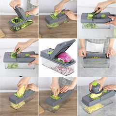 "18‑Piece Multi‑Function Vegetable Chopper & Slicer Set – Manual Onion Dicer, Grater & Potato Cutter with Handle"