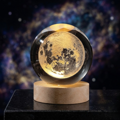 "3D Lunar Moon Lamp – Realistic Crater Design with Wooden Base, Warm Ambient Night Light"