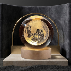 "3D Lunar Moon Lamp – Realistic Crater Design with Wooden Base, Warm Ambient Night Light"