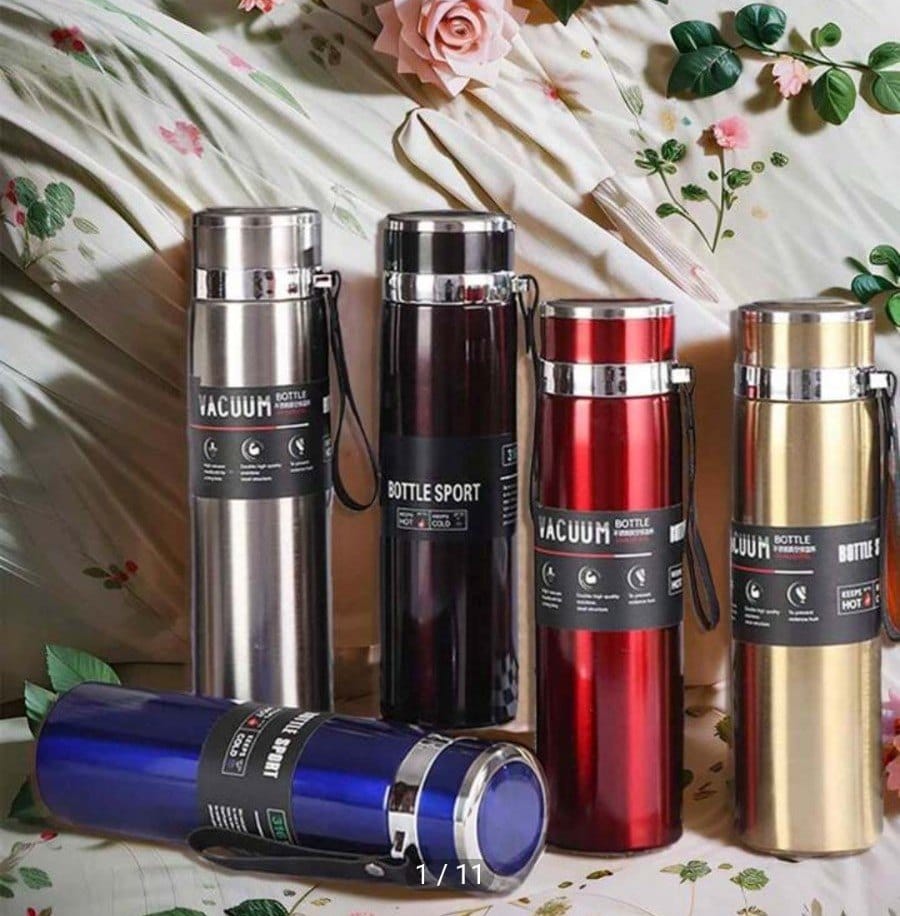 "Premium Metallic Red Sport Thermos Bottle 1000ml | Stainless Steel Insulated Flask | Keeps Drinks Hot & Cold for Hours"