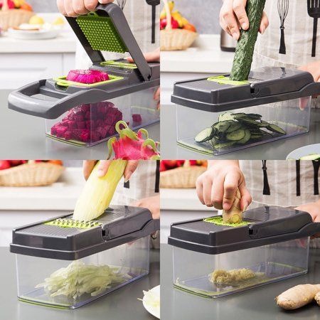 "18‑Piece Multi‑Function Vegetable Chopper & Slicer Set – Manual Onion Dicer, Grater & Potato Cutter with Handle"