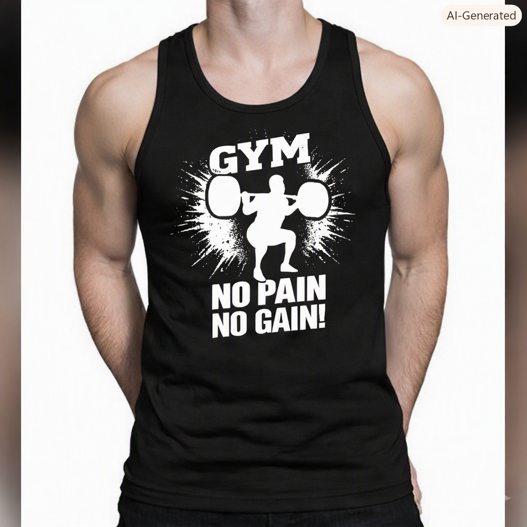 "Men’s Black Gym Tank Top – No Pain No Gain"
