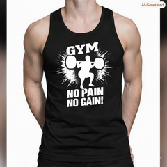 "Men’s Black Gym Tank Top – No Pain No Gain"