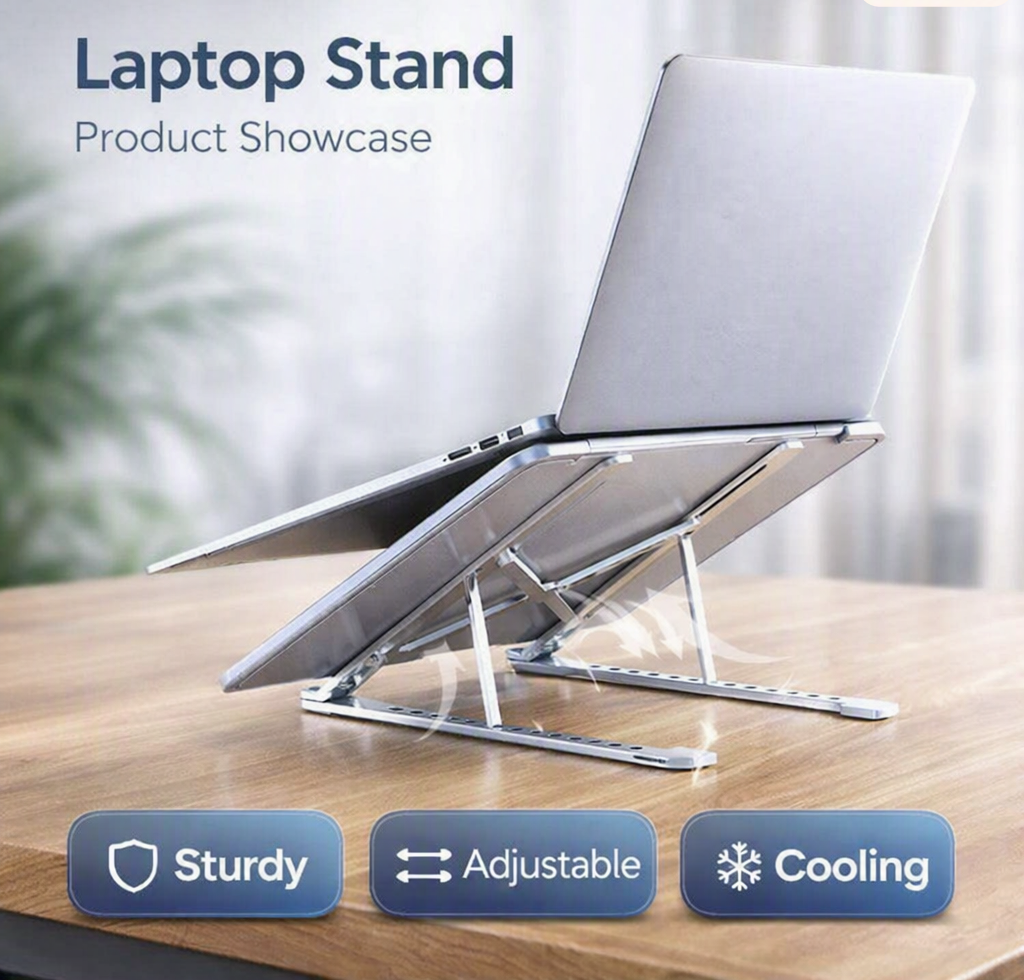 “Premium Adjustable Aluminum Laptop Stand – Ergonomic Cooling Design”